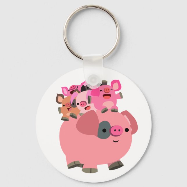 Cute Cartoon Pig Carrying Piglets Keychain (Front)
