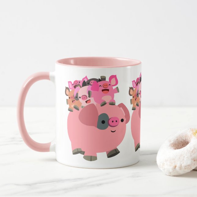 Cute Cartoon Pig Carrying Piglets Mug (With Donut)