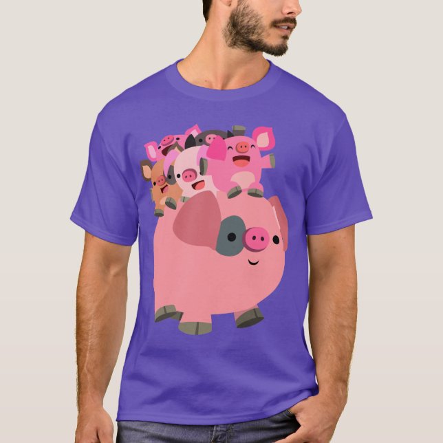 Cute Cartoon Pig Carrying Piglets T-Shirt (Front)