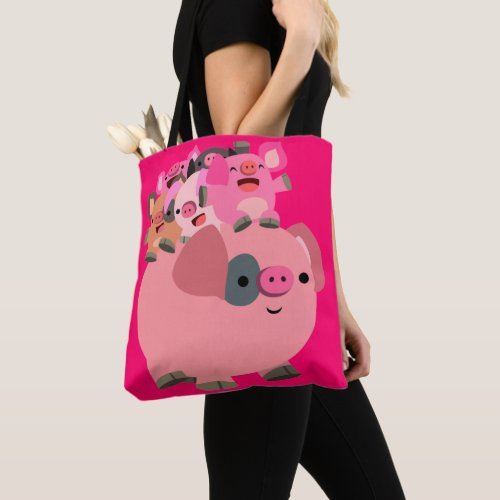 Cute Cartoon Pig Carrying Piglets Tote Bag