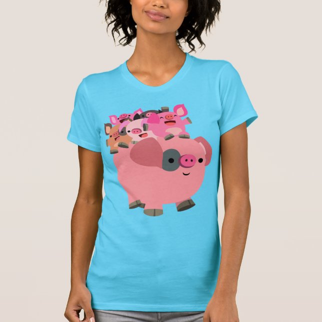 Cute Cartoon Pig Carrying Piglets Women's T-Shirt (Front)