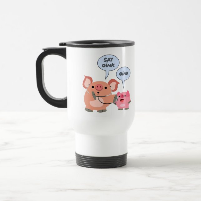 Cute Cartoon Pig Doctor and Patient Commuter Mug (Left)