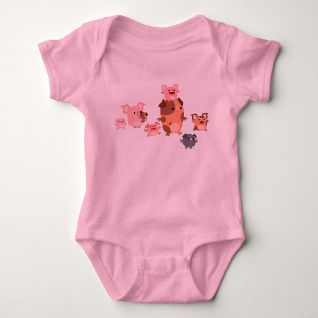 Cute Cartoon Pig Family Baby Baby Bodysuit (Front)
