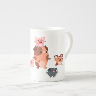 Cute Cartoon Pig Family Bone China Mug