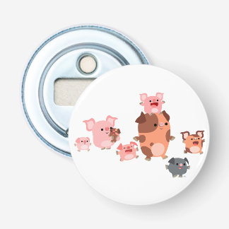 Cute Cartoon Pig Family Button Bottle Opener