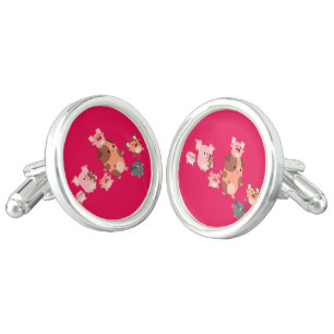 Cute Cartoon Pig Family Cufflinks