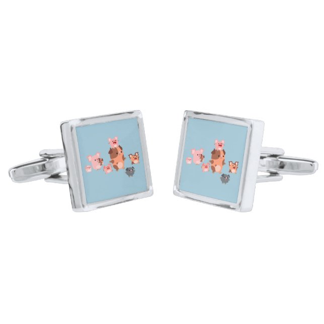 Cute Cartoon Pig Family Cufflinks (Angled)