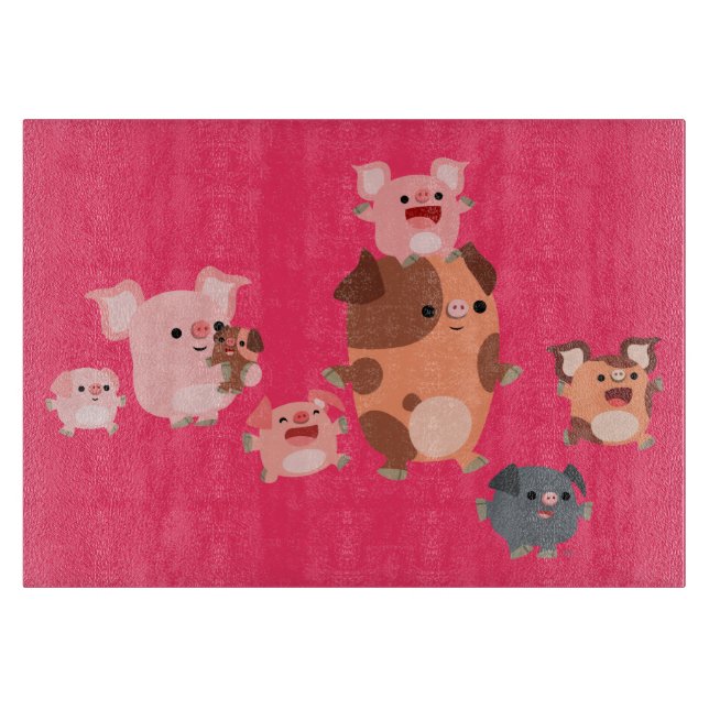 Cute Cartoon Pig Family Cutting Board (Front)
