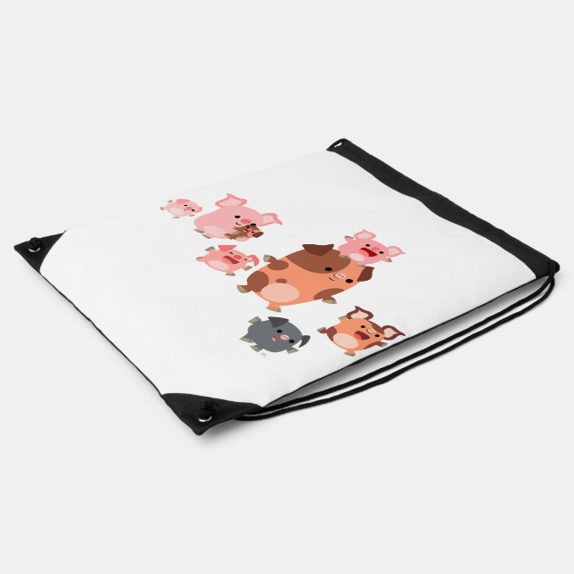 Cute Cartoon Pig Family Drawstring Backpack (Side)