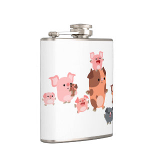 Cute Cartoon Pig Family Hip Flask
