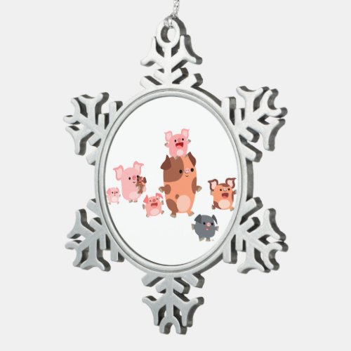 Cute Cartoon Pig Family Metal Ornament