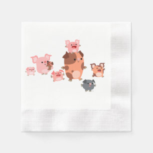 Cute Cartoon Pig Family Paper Napkins