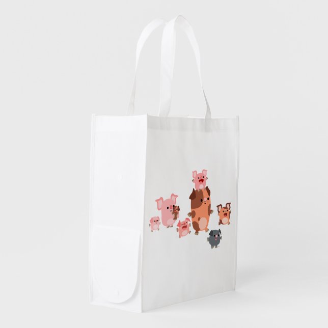 Cute Cartoon Pig Family Reusable Bag (Front Side)