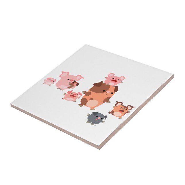 Cute Cartoon Pig Family Tile (Side)