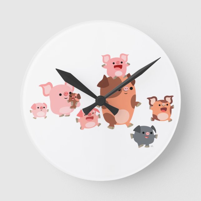 Cute Cartoon Pig Family Wall Clock (Front)