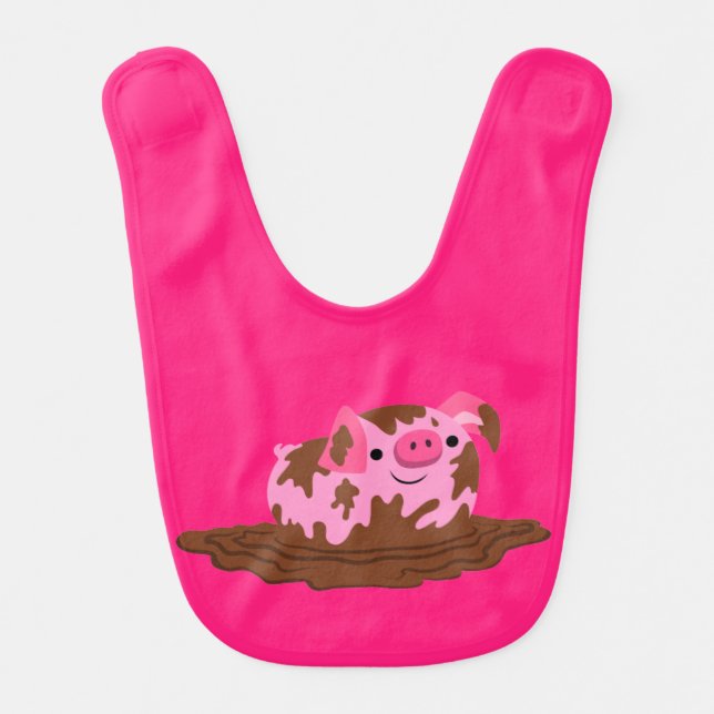 Cute Cartoon Pig in The Mud Baby Bib (Front)