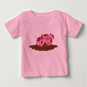 Cute Cartoon Pig in The Mud Baby T-Shirt