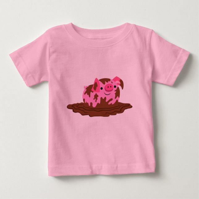 Cute Cartoon Pig in The Mud Baby T-Shirt (Front)
