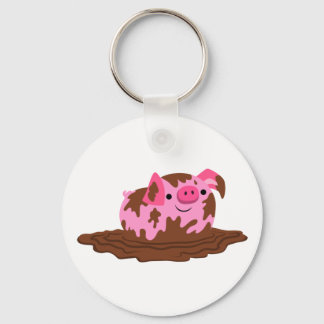 Cute Cartoon Pig in The Mud Keychain