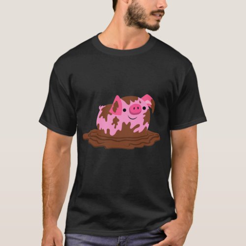 Cute Cartoon Pig in The Mud T_Shirt