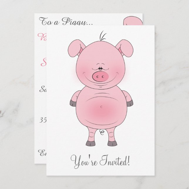 Cute Cartoon Pig Invitation (Front/Back)