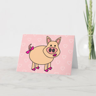 Cute Cartoon Pig Letterpress Thank You Card
