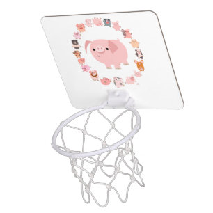 Cute Cartoon Pig Mandala Basketball Hoop