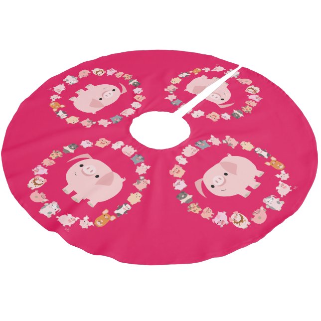 Cute Cartoon Pig Mandala Brushed Polyester Tree Skirt (Angled)