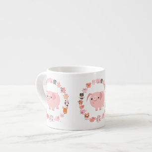 Cute Cartoon Pig Mandala Espresso Mug