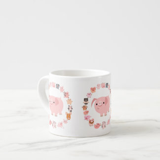 Cute Cartoon Pig Mandala Espresso Mug