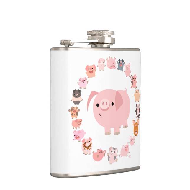 Cute Cartoon Pig Mandala Hip Flask (Right)