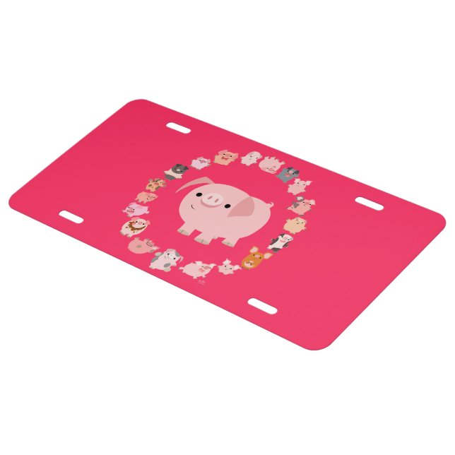 Cute Cartoon Pig Mandala License Plate Cover (Side)