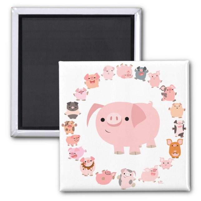 Cute Cartoon Pig Mandala Magnet (Front)