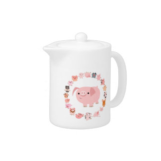 Cute Cartoon Pig Mandala Teapot