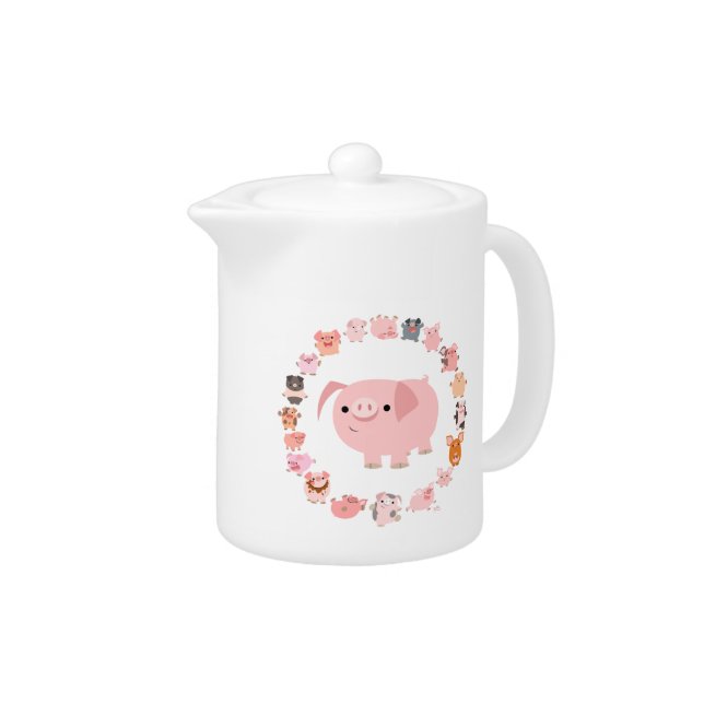 Cute Cartoon Pig Mandala Teapot (Right)