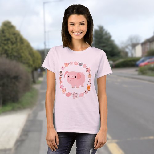 Cute Cartoon Pig Mandala Womens T_Shirt