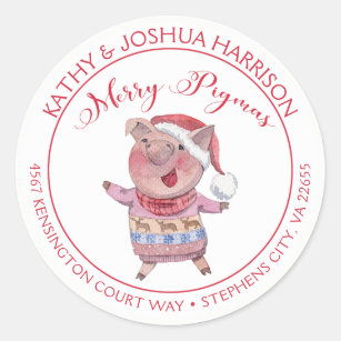 Cute Cartoon Pig Merry Pigmas Return Address Classic Round Sticker