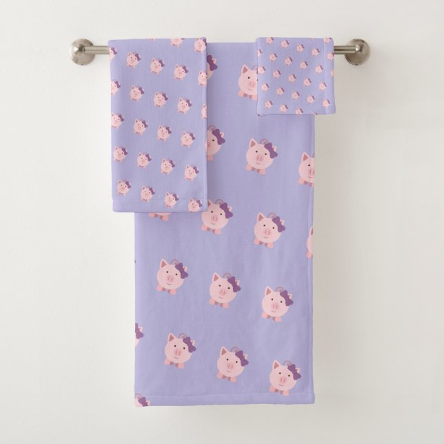 Cute Cartoon Pig Pattern Bath Towel Set (Insitu)