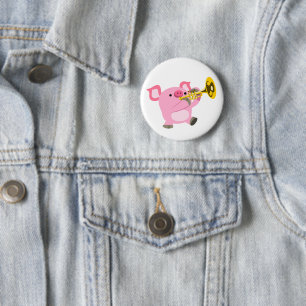 Cute Cartoon Pig Playing Trumpet Button Badge