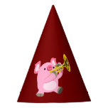 Cute Cartoon Pig Playing Trumpet Party Hat