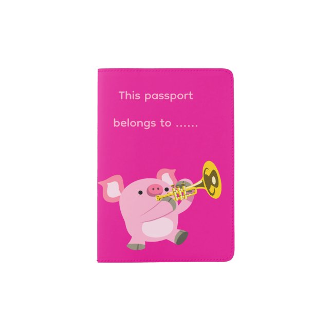 Cute Cartoon Pig Playing Trumpet Passport Holder (Front)