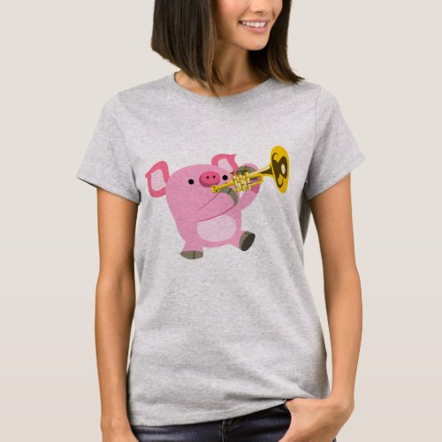 Cute Cartoon Pig Playing Trumpet Women T_Shirt