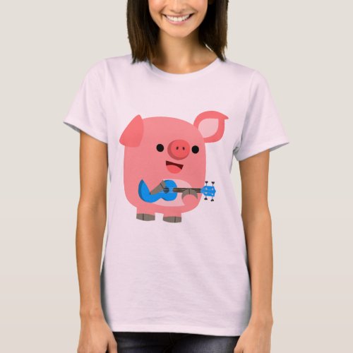 Cute Cartoon Pig Playing Ukulele Women T_Shirt