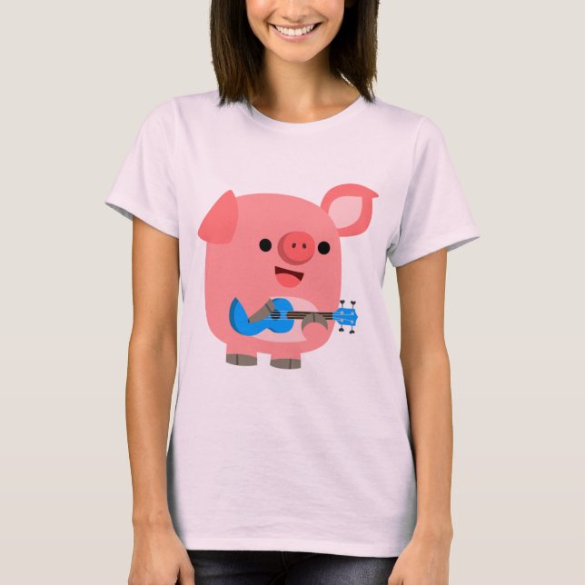 Cute Cartoon Pig Playing Ukulele Women T-Shirt (Front)