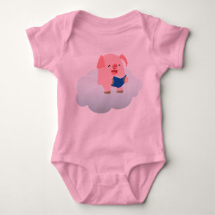 Cute Cartoon Pig Reader on Cloud Baby Baby Bodysuit