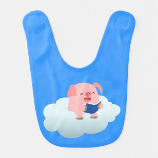 Cute Cartoon Pig Reader on Cloud Baby Bib