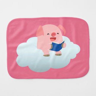 Cute Cartoon Pig Reader on Cloud Burp Cloth