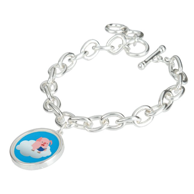 Cute Cartoon Pig Reader on Cloud Charm Bracelet (Side)
