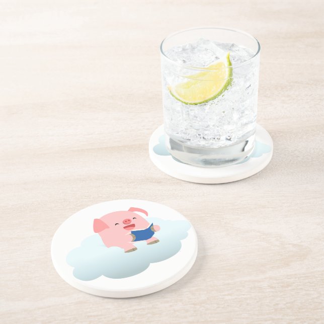 Cute Cartoon Pig Reader on Cloud Coaster (Side)