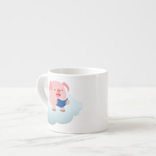 Cute Cartoon Pig Reader on Cloud Espresso Mug